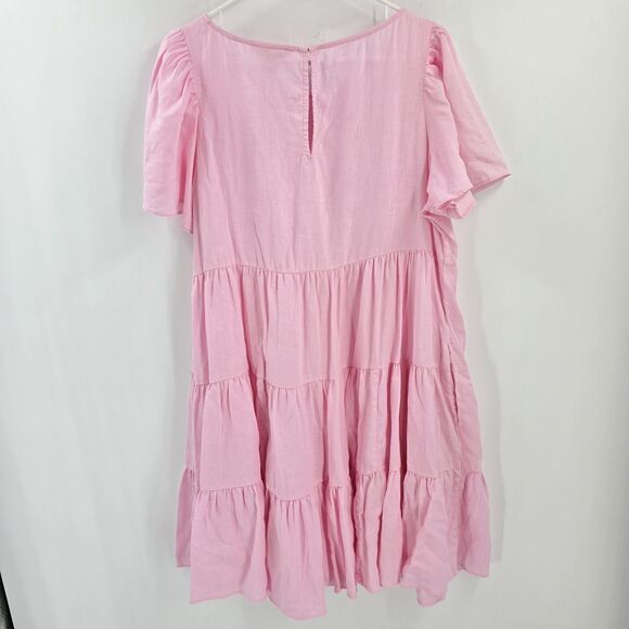 LILLY PULITZER Jocelyn Tiered  Pink  Linen Dress Pockets Size XL  Resort Coastal - Picture 5 of 5